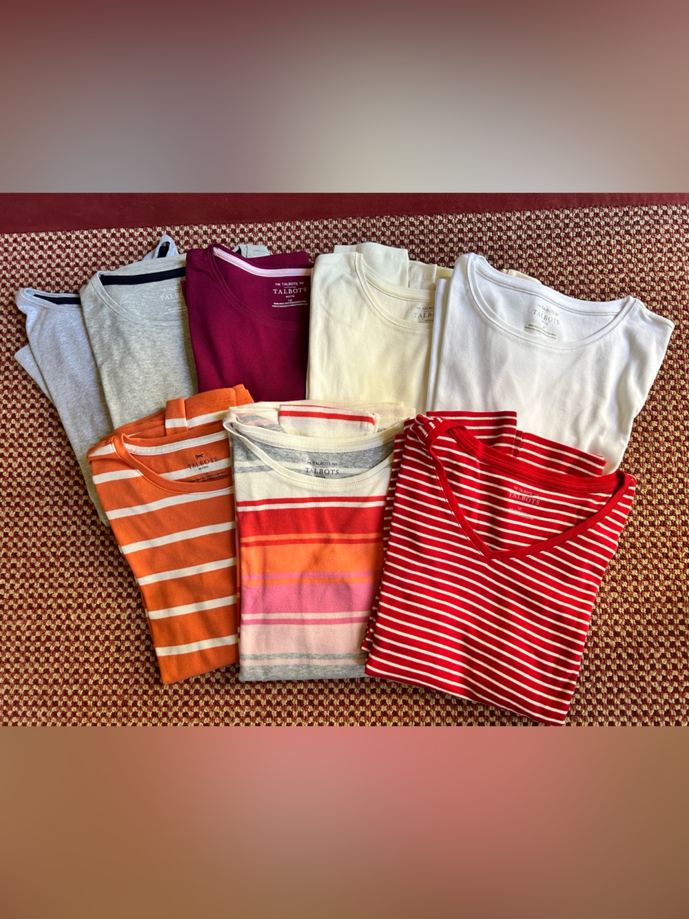 Talbots Women’s' Mixed Stripe and Solid Tee Pack - Red, Orange, White, Gray.